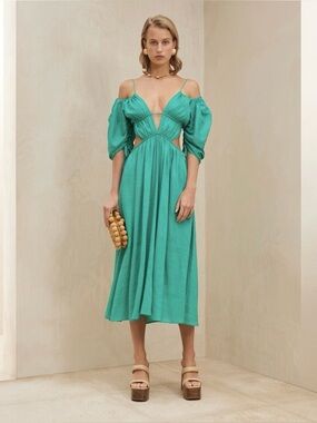 Cult Gaia Charlize Midi Dress in Erba Nubby Faille Sz XS BNWT